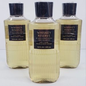 3 WHISKEY RESERVE 3-in-1 Men's Hair Face & Body Wash Shower Bath & Body Works